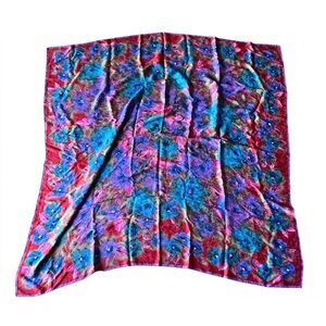 Emanuel Ungaro Large Silk Scarf Hand Rolled Edges Floral 52x52" Pink Red Purple